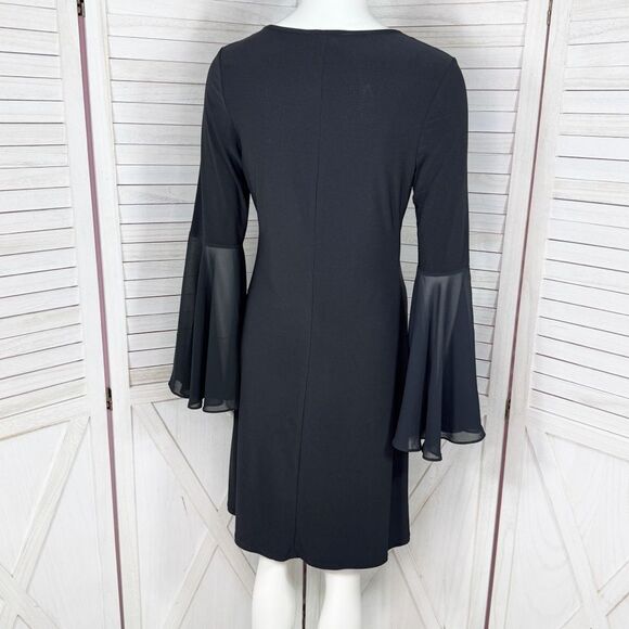 MSK Chiffon Bell Sleeve Jersey Sheath Dress Black Small Gothic Bewitched Boho - Picture 4 of 11